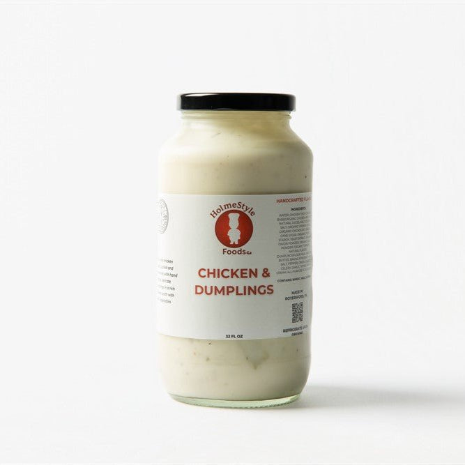 Jar of Holmstedt Foods Chicken & Dumplings on a white background