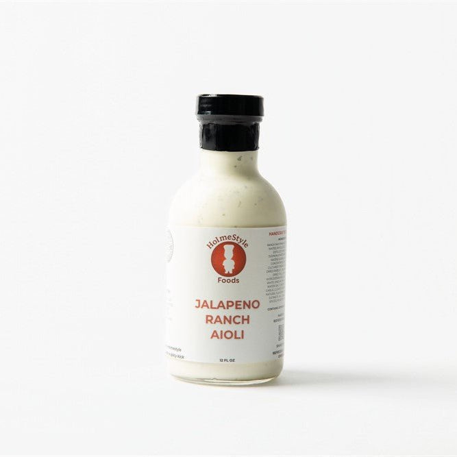 Bottle of Jalapeno Ranch Aioli on a white background
